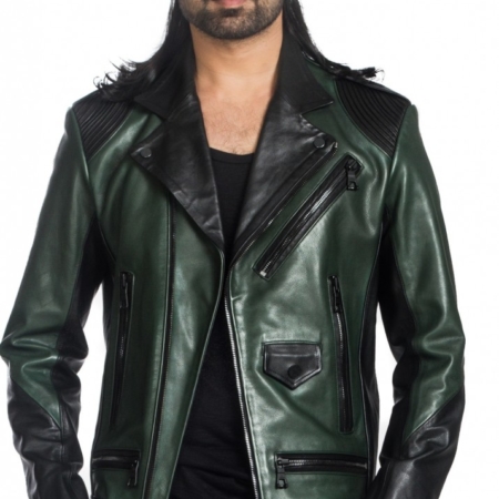 Green and Black Leather Jacket