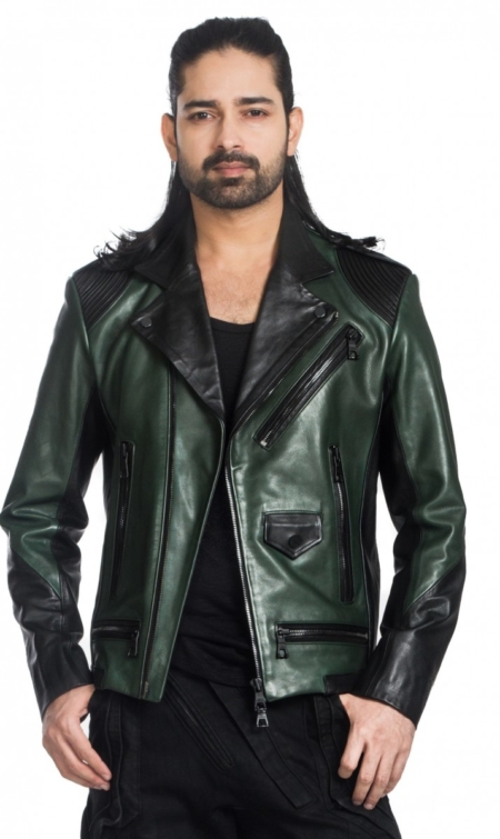 Green and Black Leather Jacket