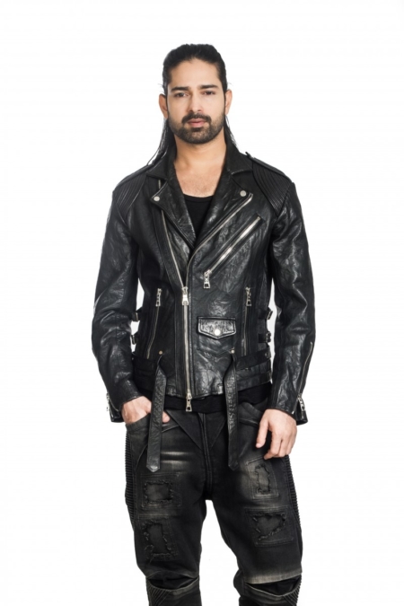 Crushed flap leather jacket