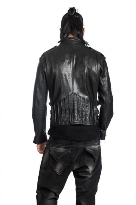 Crushed flap leather jacket