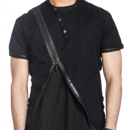 Black Cotton Linen T Shirt
