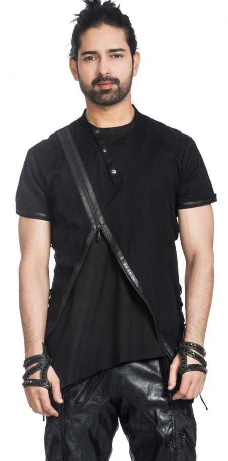 Black Cotton Linen T Shirt