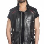 Crushed sleeveless leather jacket