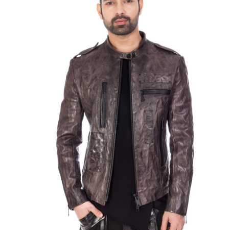 Slim Fit Crumble Designer Jacket with black metal zipper.  Smart Collar slim Fit Crumble Designer Jacket