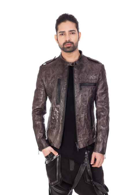 Slim Fit Crumble Designer Jacket with black metal zipper.  Smart Collar slim Fit Crumble Designer Jacket