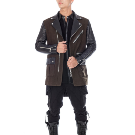 Army green wool & leather military jacket