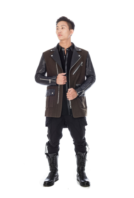 Army green wool & leather military jacket