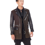 Army green wool & leather military jacket