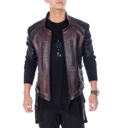 dark maroon leather jacket