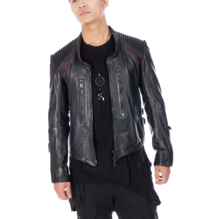 Dropping Collar Black Designer Jacket with black metal zipper