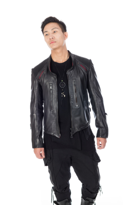 Dropping Collar Black Designer Jacket with black metal zipper