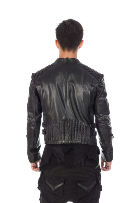 Dropping Collar Black Designer Jacket with black metal zipper