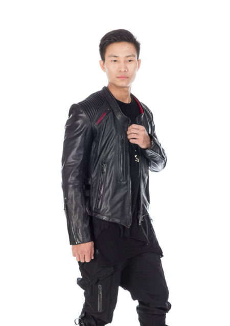 Dropping Collar Black Designer Jacket with black metal zipper